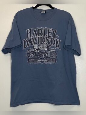 Harley-Davidson Blue Short Sleeve Tee with Motorcycle Graphic